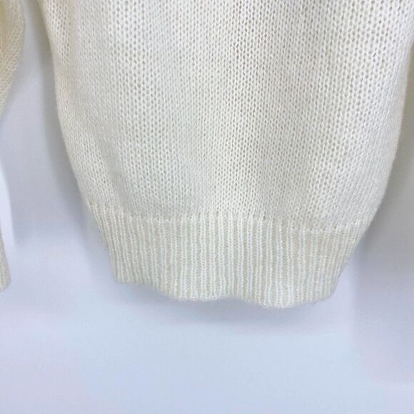 Vintage Angenie Ivory Wool Blend Sweater Sequin Pearl Accents Woman's Face Small - Picture 6 of 6